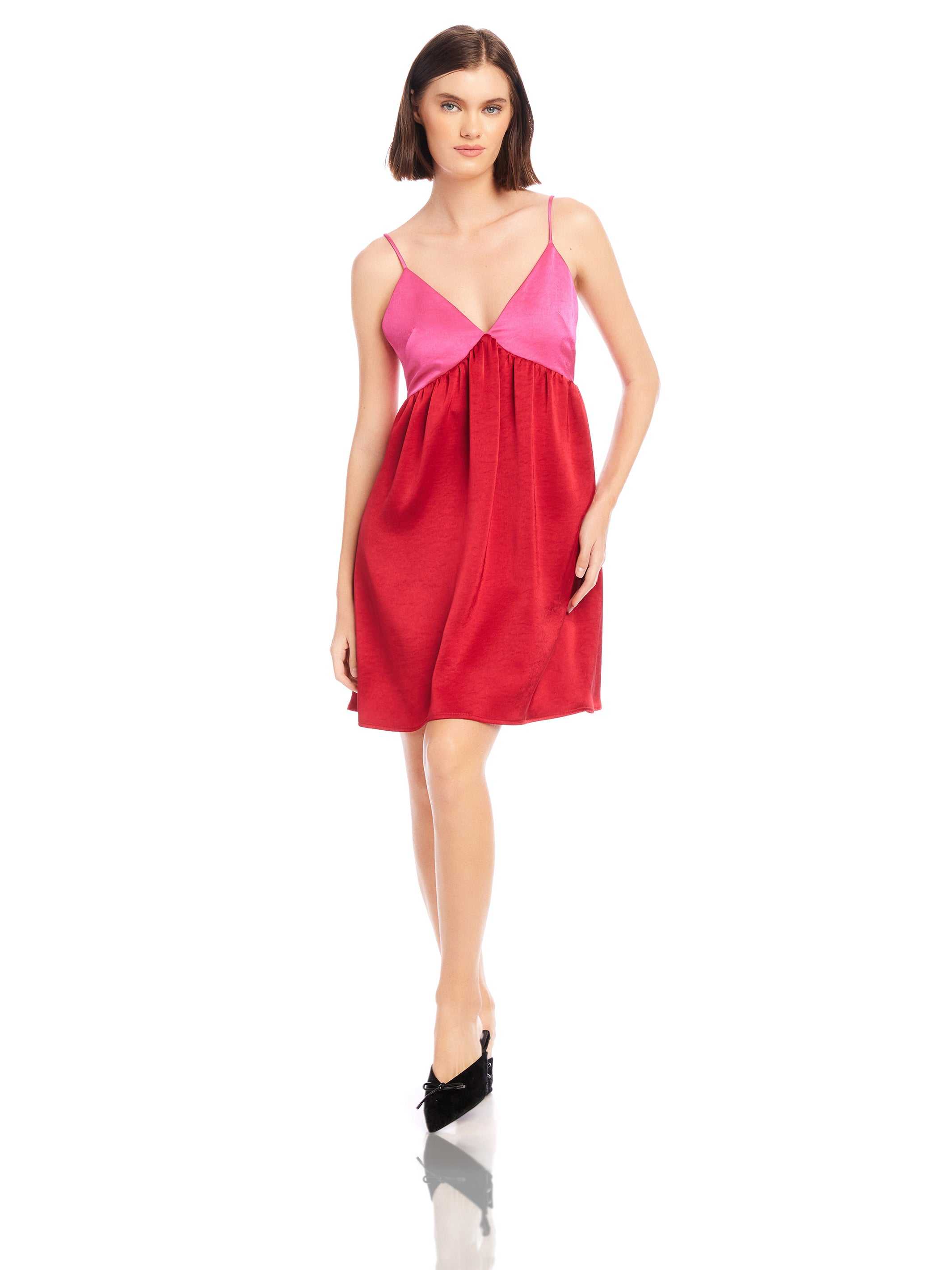 Fifteen Twenty Women's Stacia Babydoll Dress In Cherry With Bright Pink 4F11804 | Size: M Fifteen Twenty Women's Stacia Babydoll Dress In Cherry With Bright Pink 4F11804 | Size: M