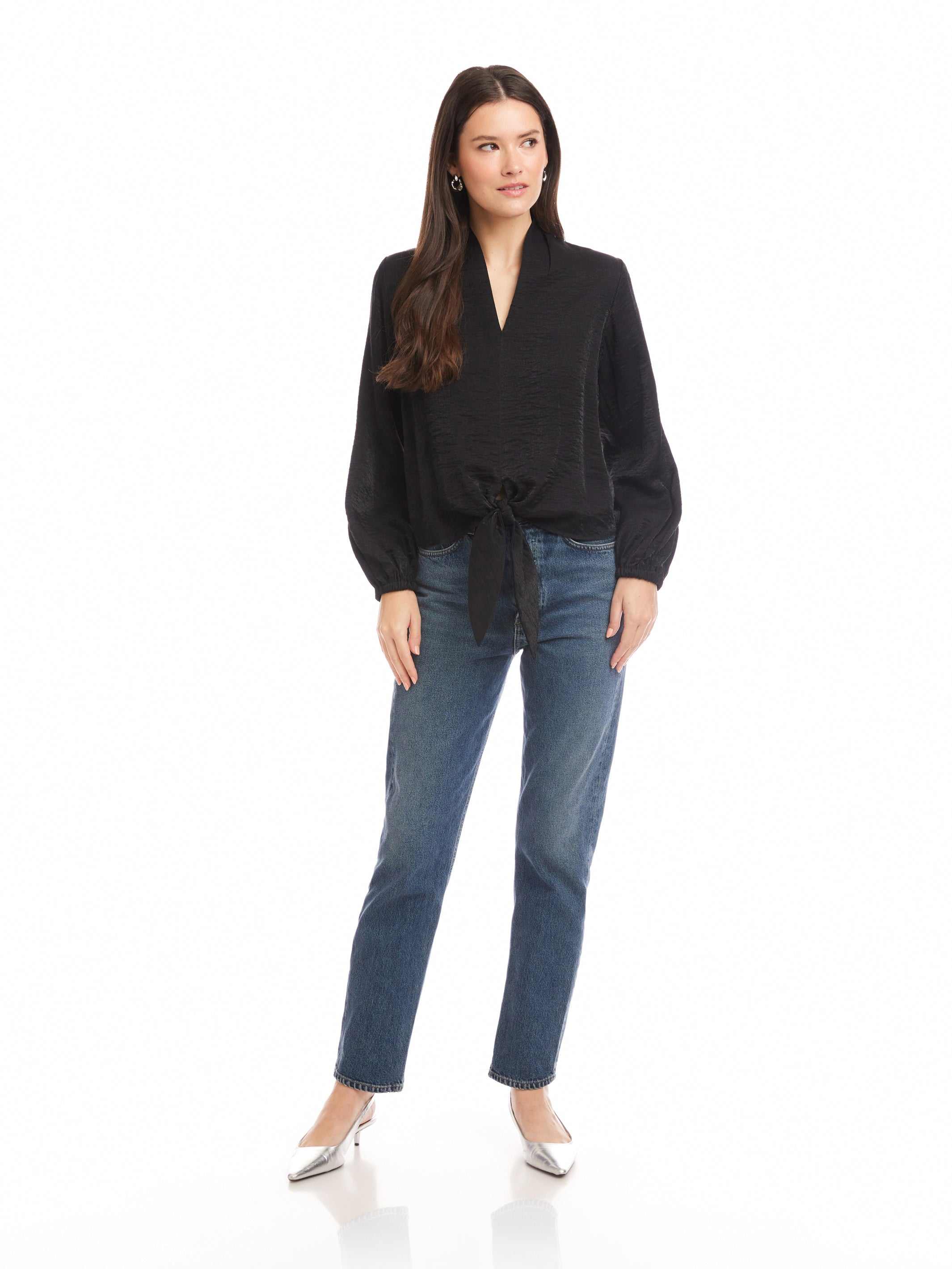 Scarlet Tie-Front Top - Elegant Shimmer Fabric with Feminine