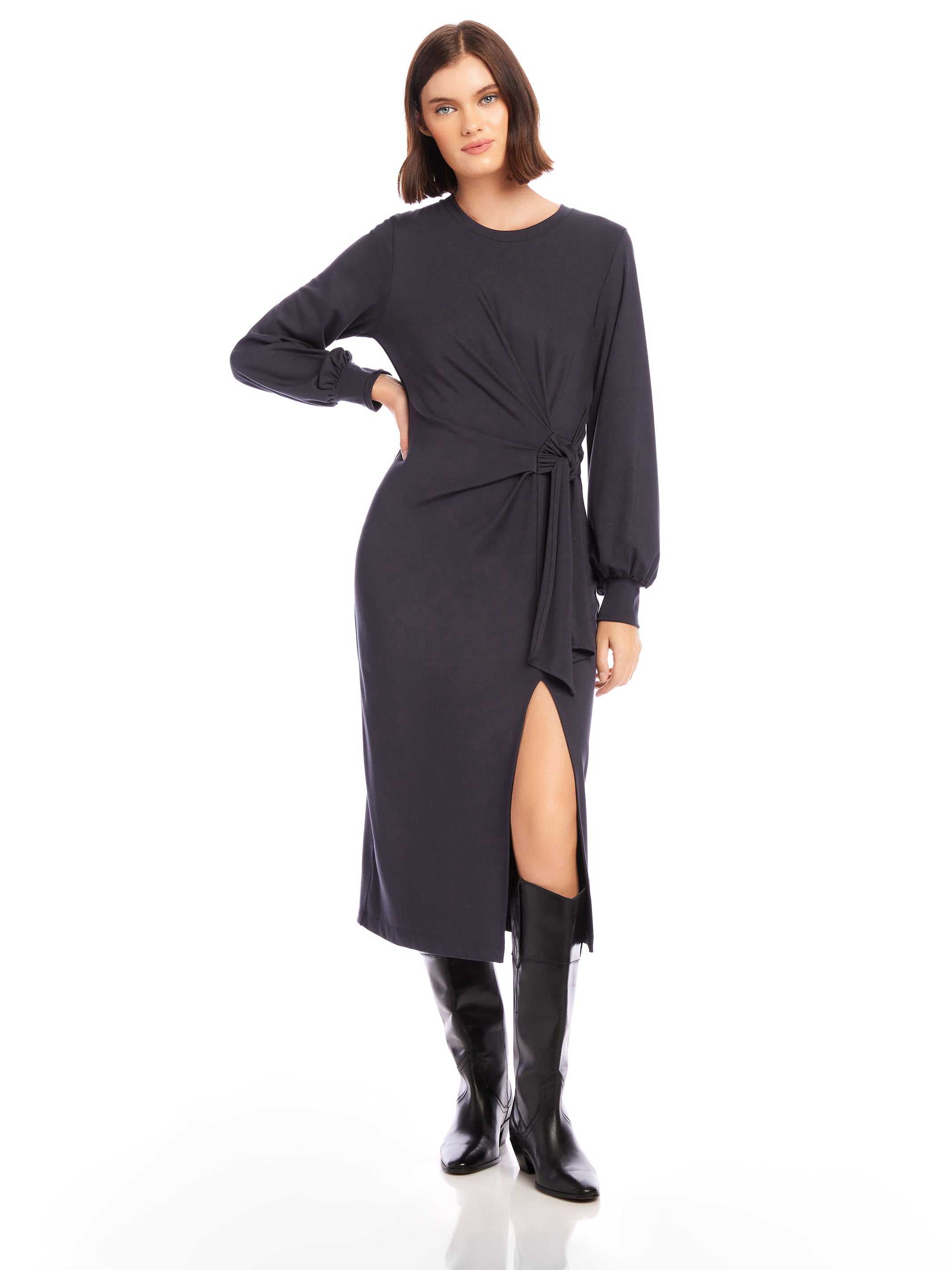 Addie Side-Knot Midi Dress - Stylish Soft Ponte Knit Dress Fifteen Twenty Addie Side-Knot Midi Dress - Stylish Soft Ponte Knit Dress Fifteen Twenty