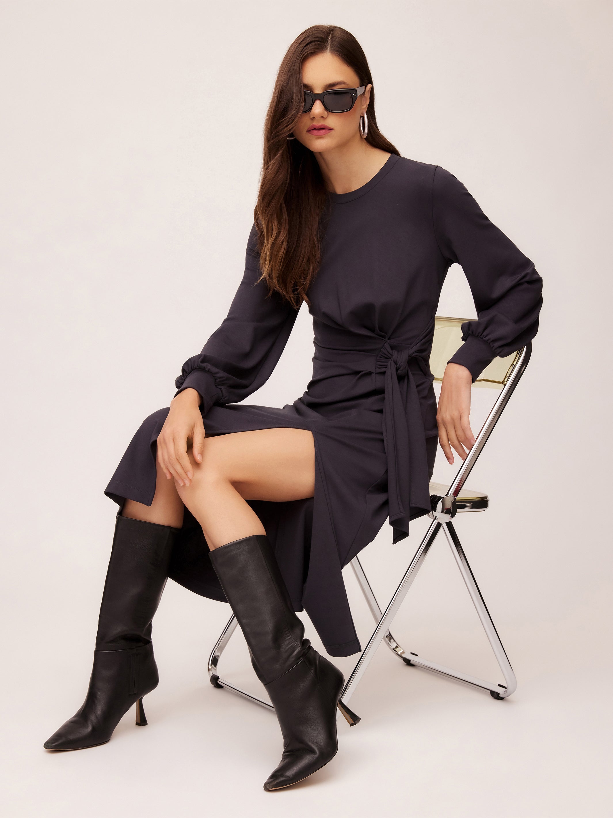 Vestito Donna Button Midi Dress - Maglia A Coste, Bottoni, Nero, Taglie S-L - Foto 4