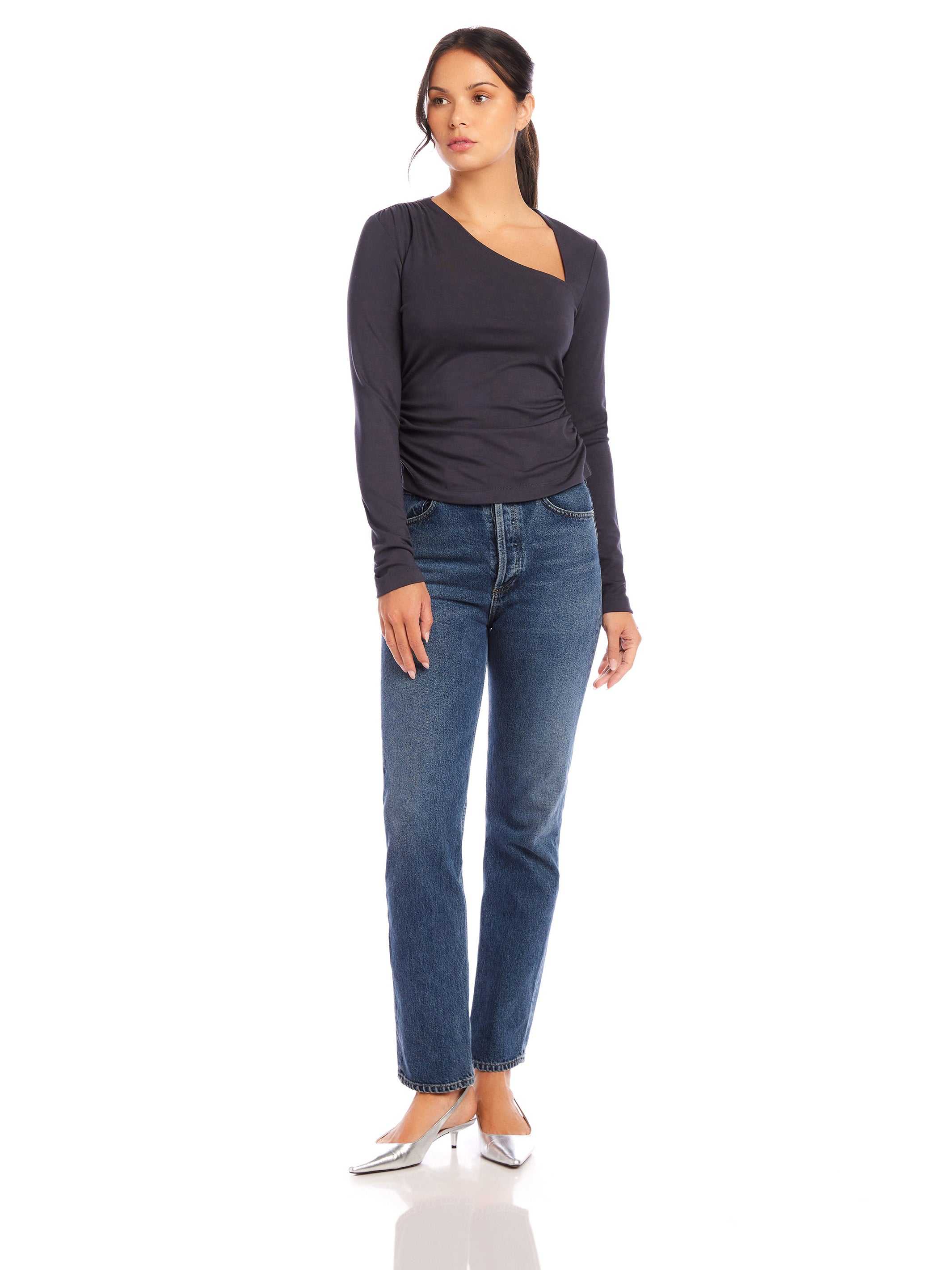 Shay Asymmetric Shirred Top