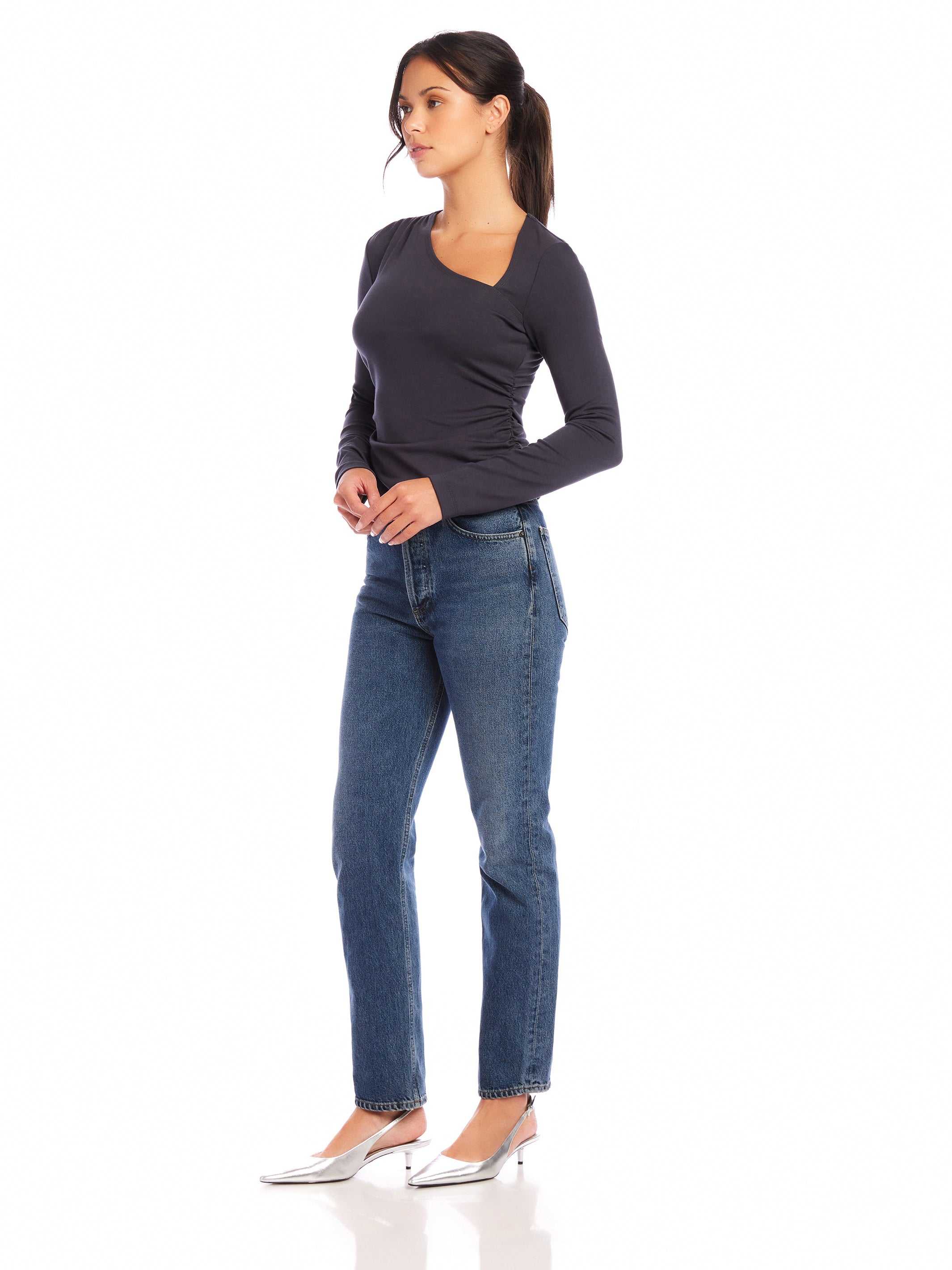 Shay Asymmetric Shirred Top