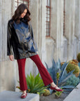 Brick red Sigourney Pintuck Pants with cropped flared legs and elastic waistband