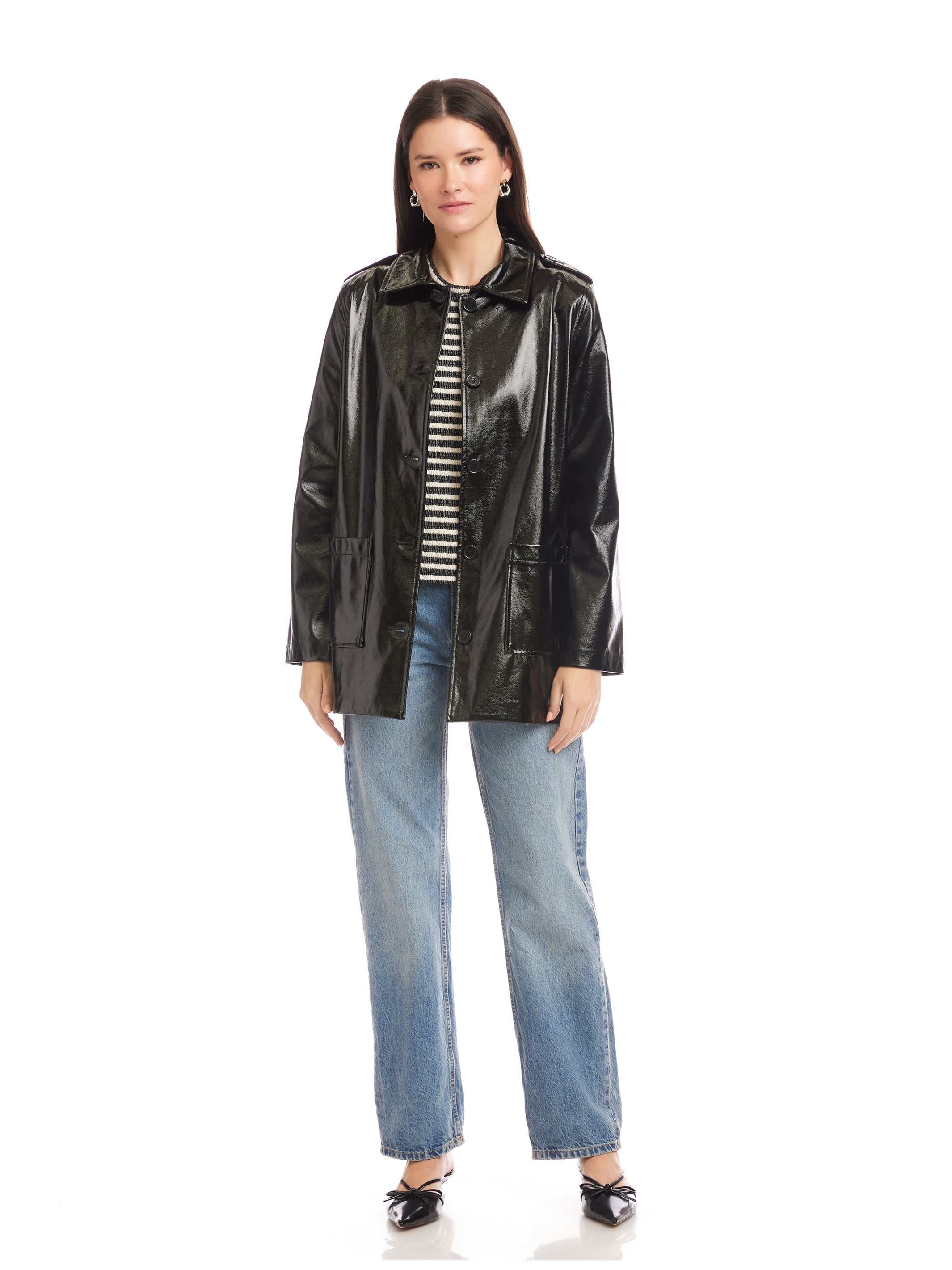 Faux Patent Leather Jacket - Sleek Janet Faux Leather Jacket for