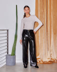 Lara Faux Patent Leather Wide-Leg Pants