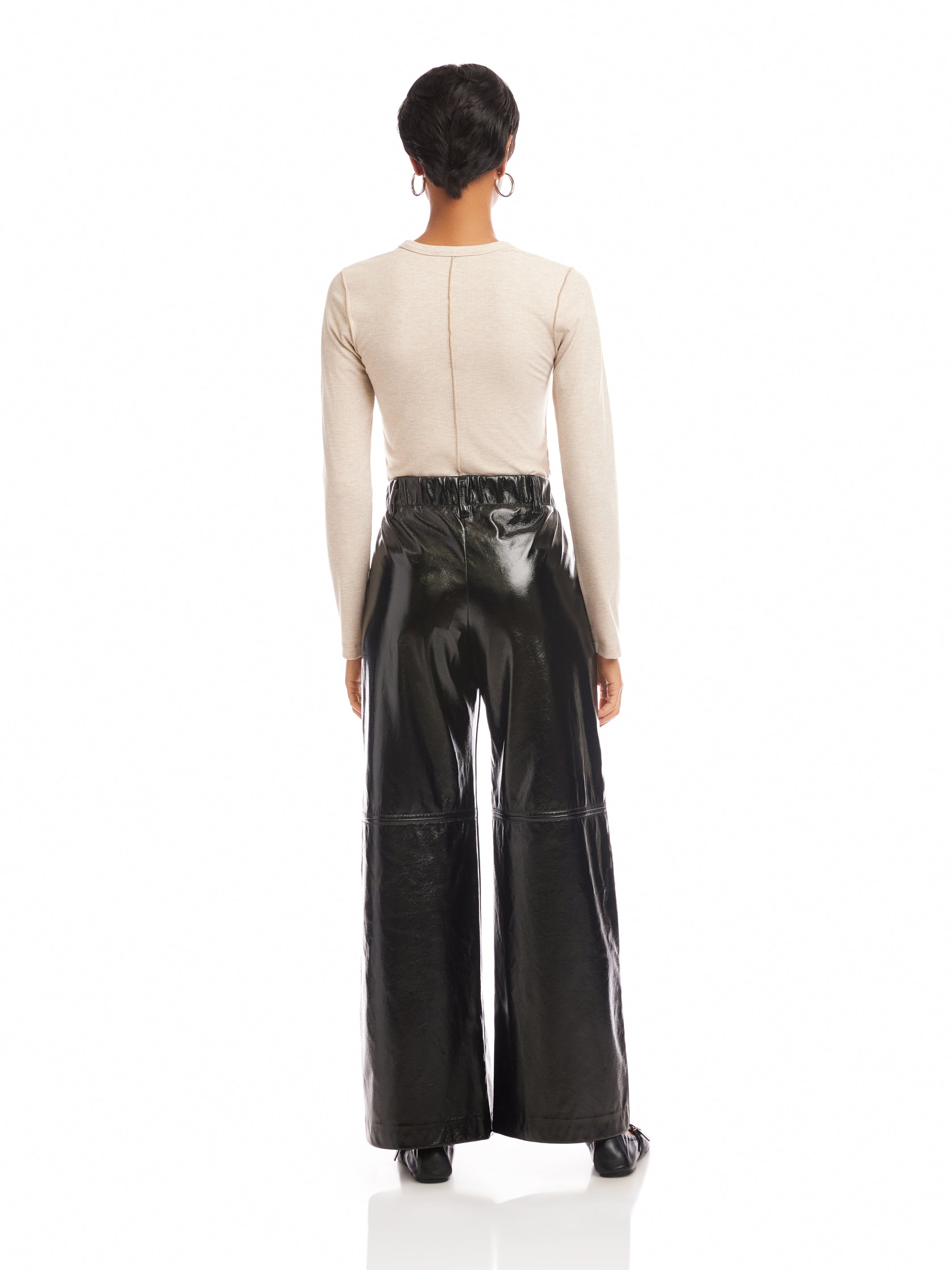Lara Faux Patent Leather Wide-Leg Pants