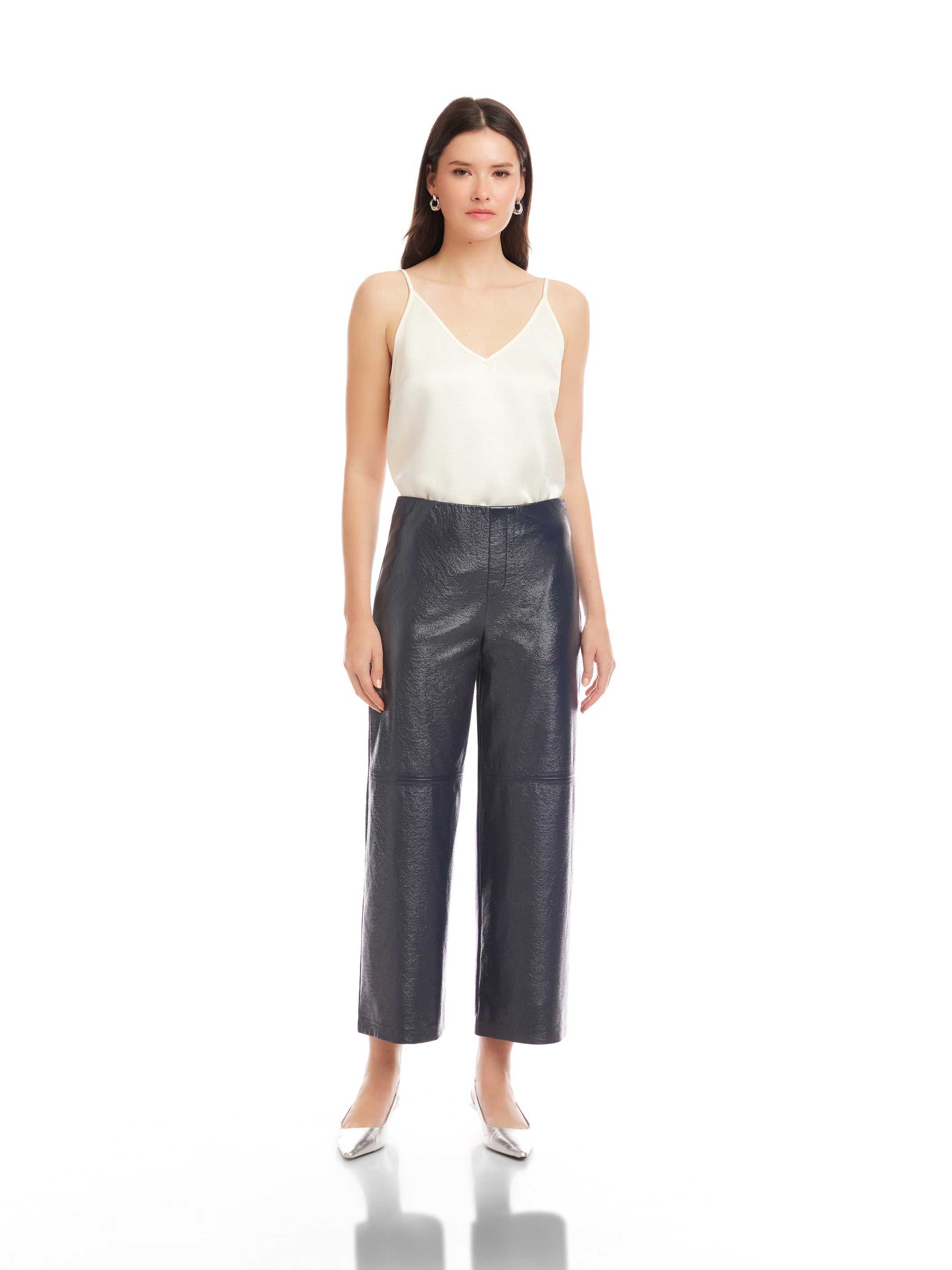 Faux Patent Leather Cropped Pants - Stylish & Modern High-Shine