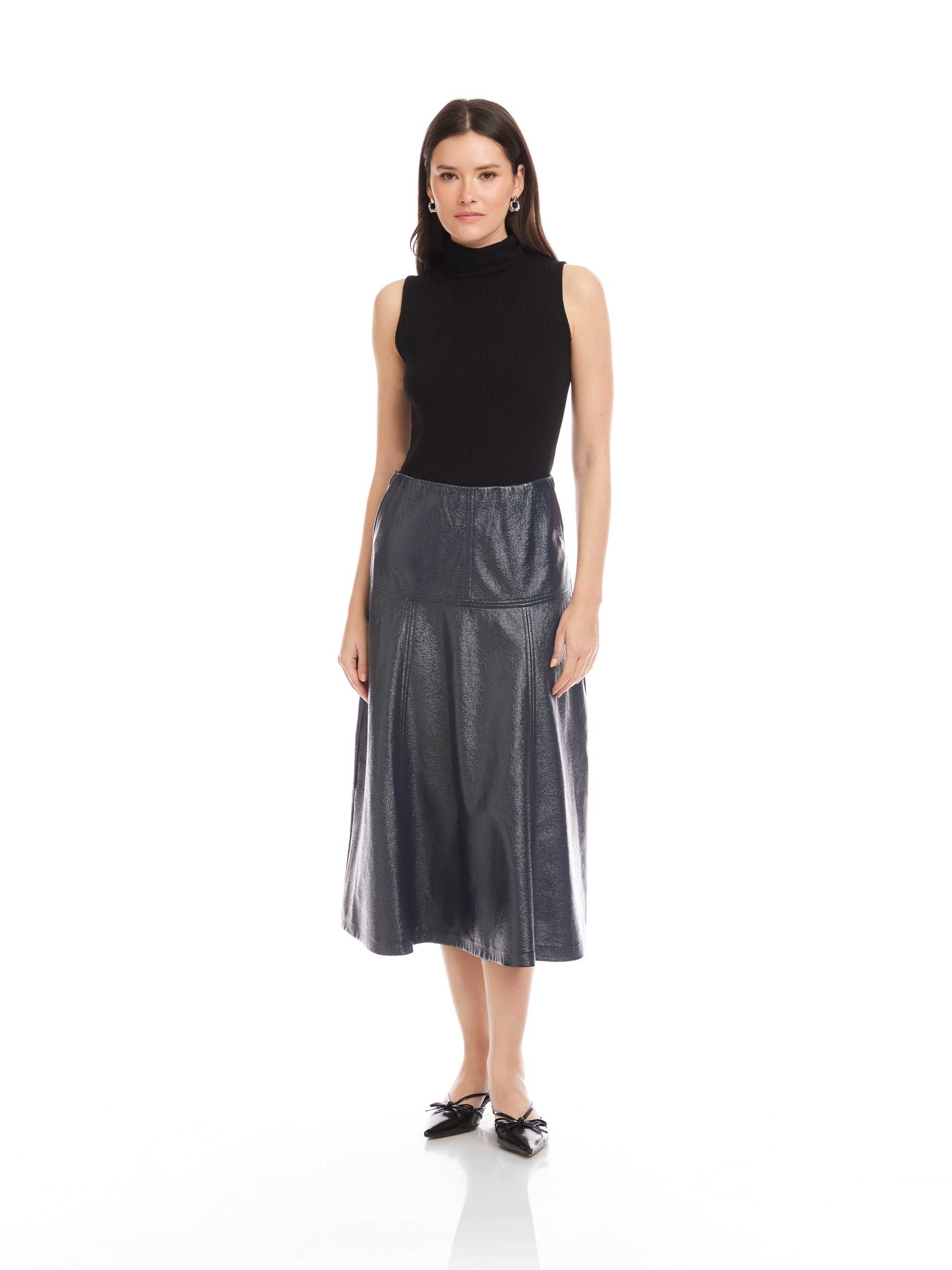 Bronwyn Faux Patent Leather Midi Skirt | Fifteen Twenty Clothing
