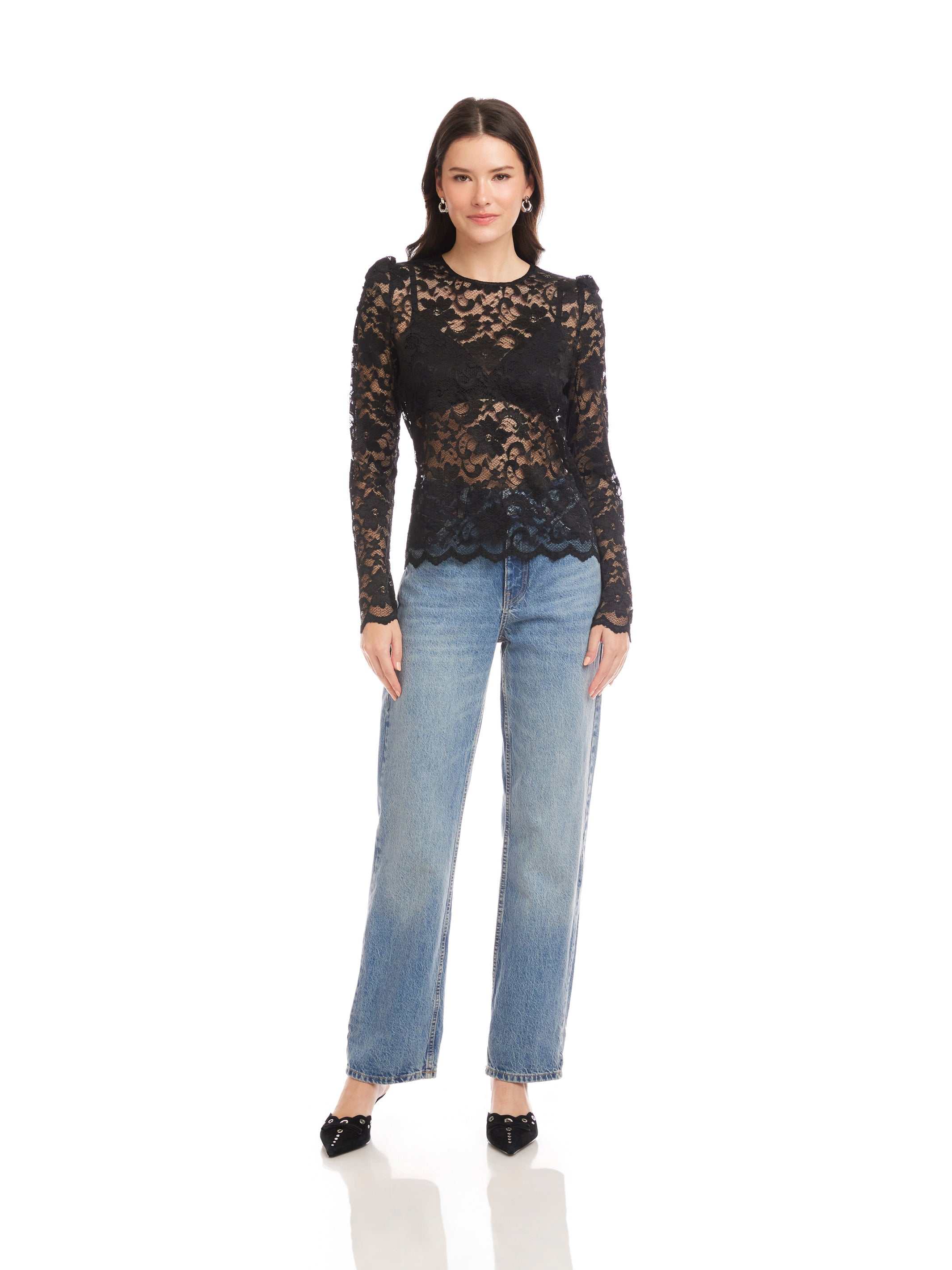 Maylani Lace Top - Elegant Floral Lace Fitted Blouse for Any