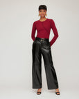 Lara Faux Patent Leather Wide-Leg Pants
