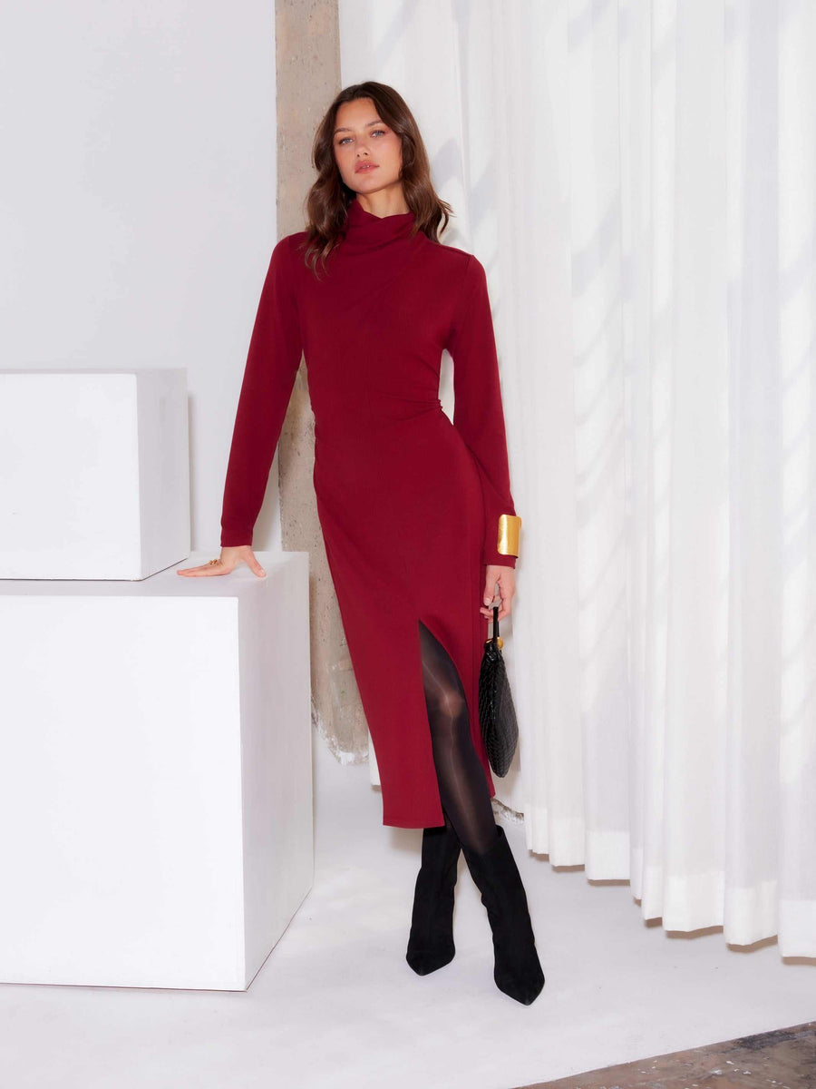 chinese dress ladies Ellen Wine Long Sleeve Sweater Dress by Priceless main image 0