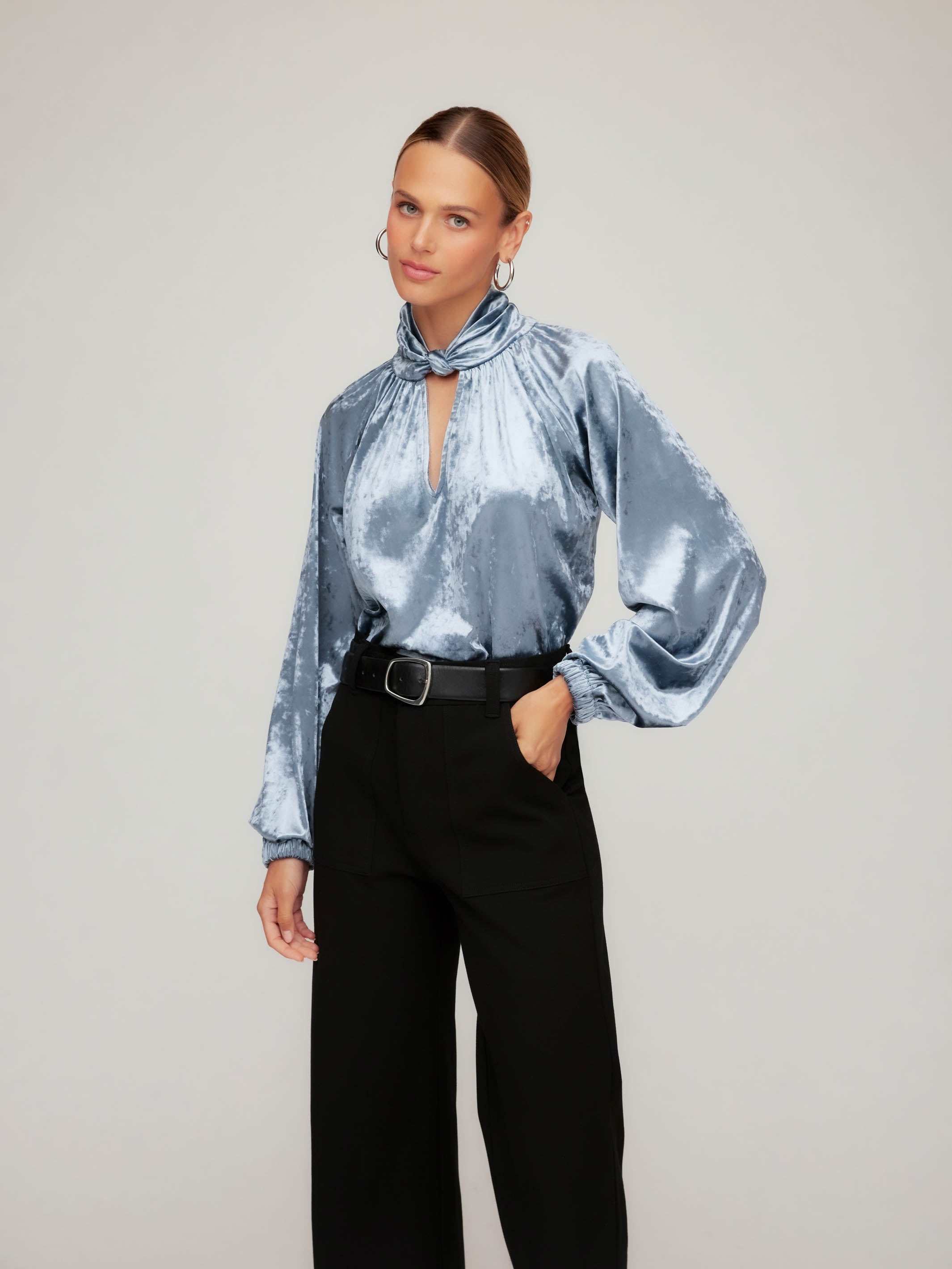 Alana Keyhole Top - Elegant Velvet Top with Knotted Neckline, 50