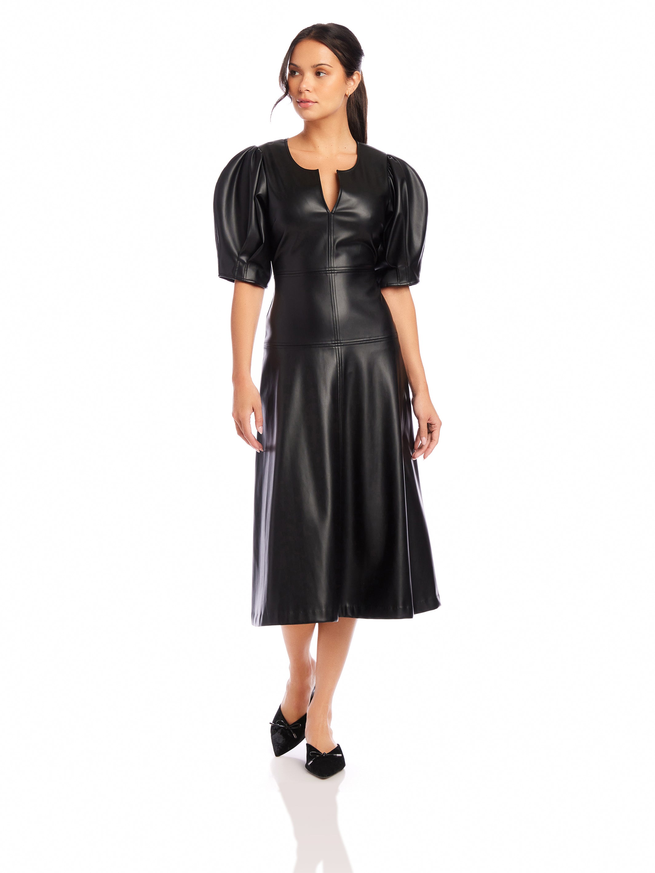 Faux leather midi dress best sale