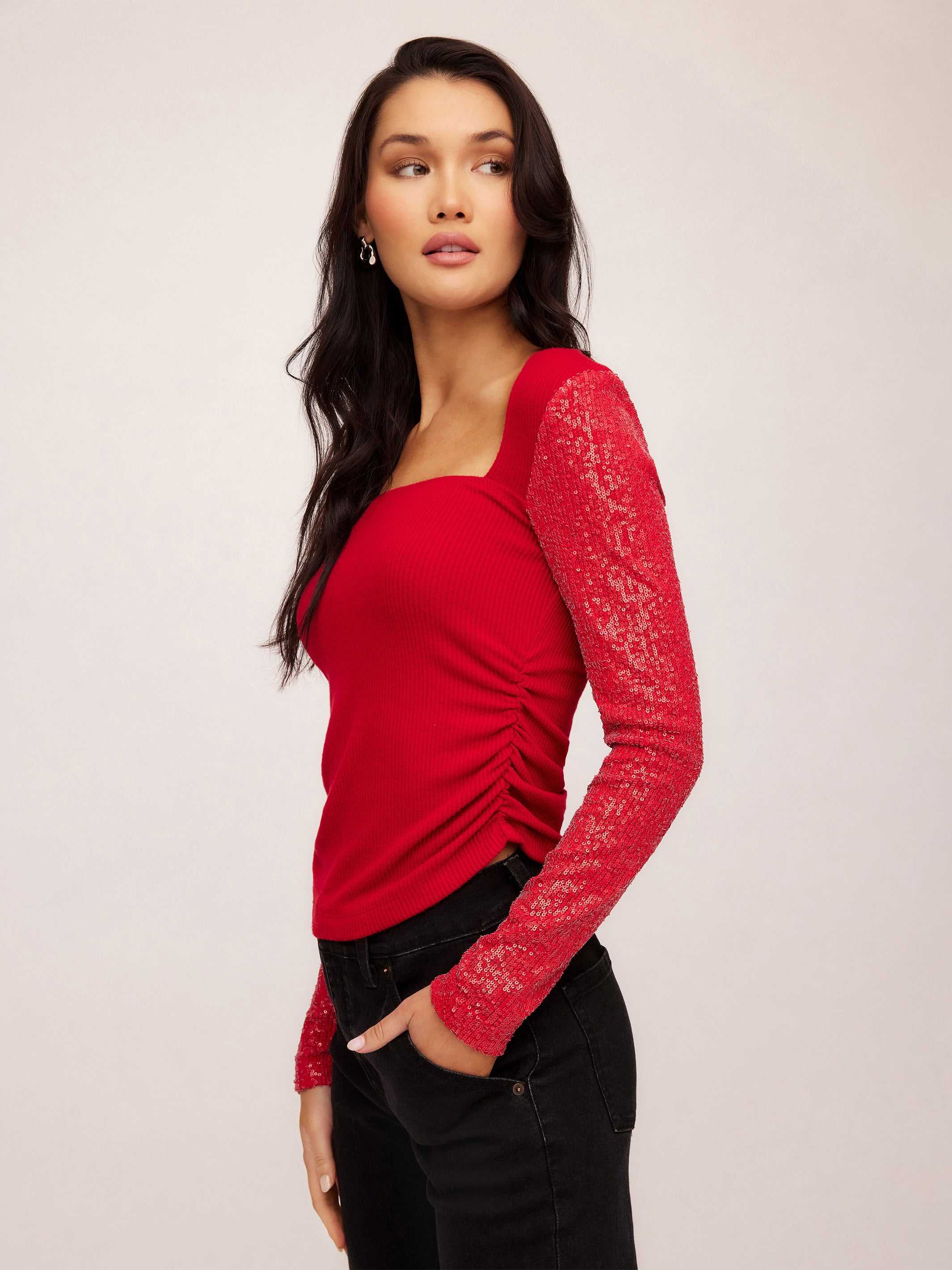 Cady Contrast Sequin Top