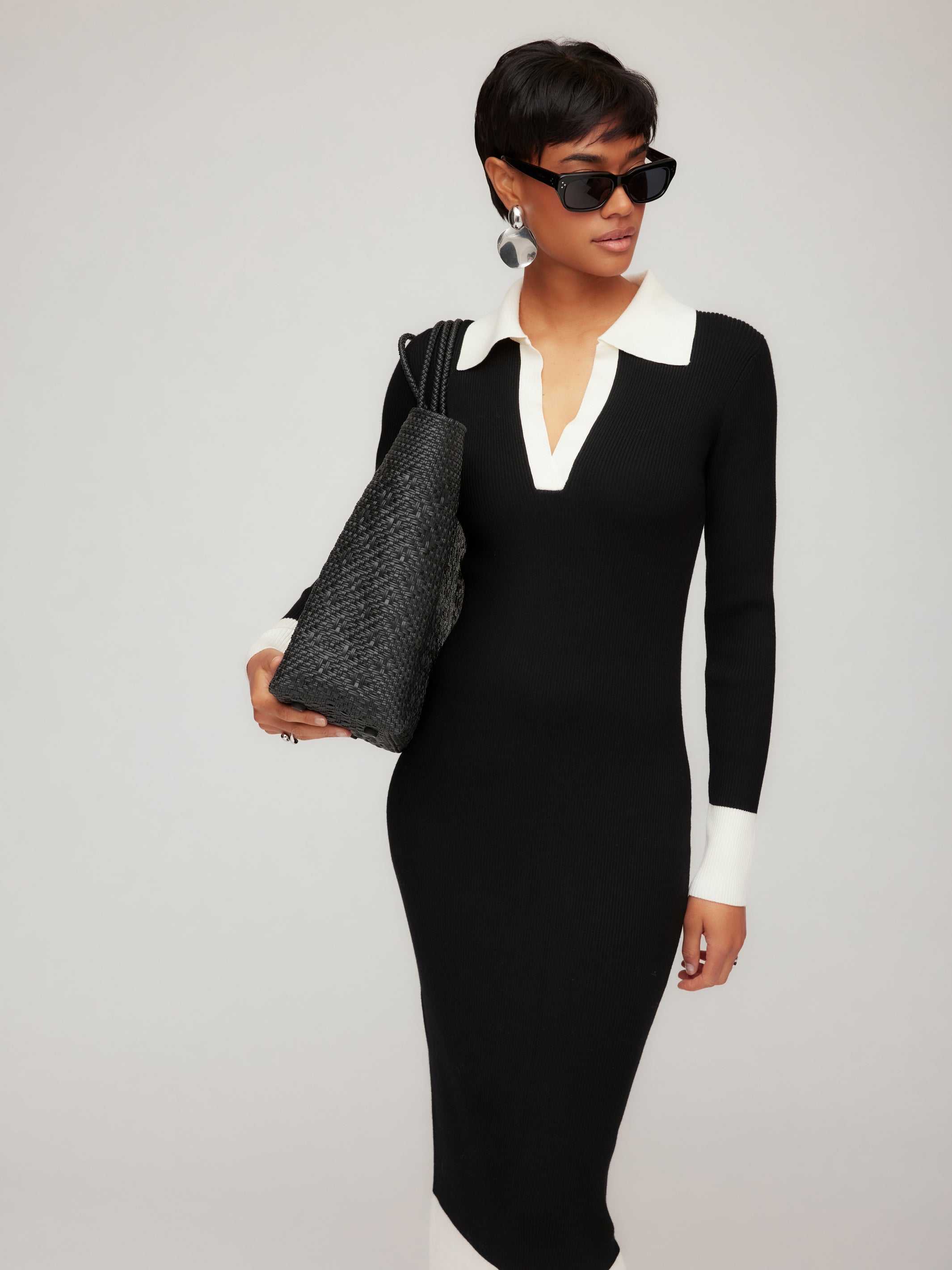 black polo dress long sleeve Black Long Sleeve Day Dress