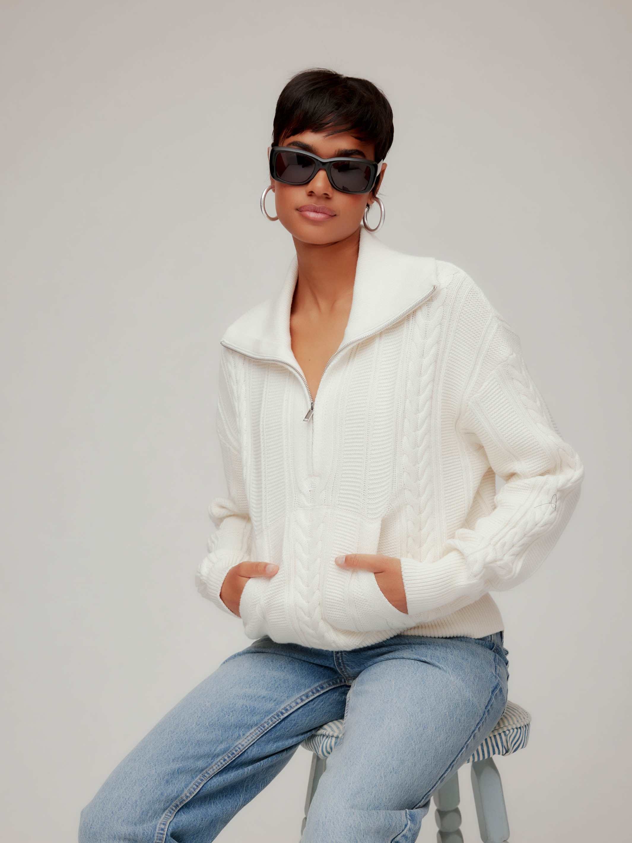 Karin Half Zip Sweater - Modern Wool-Blend Knit with Drop