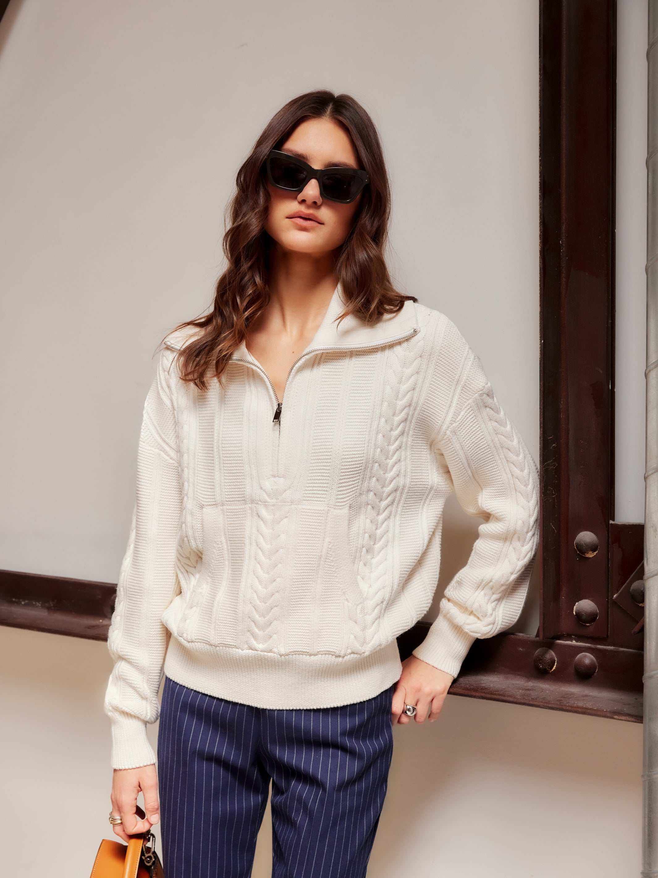 Karin Half Zip Sweater - Modern Wool-Blend Knit with Drop