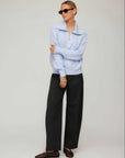High-rise Stevie Barrel Leg Ankle Pants in stretch woven fabric with barrel-leg silhouette and front pockets