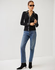 Isabella Contrast Faux Leather Button-Up Top
