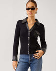 Isabella Contrast Faux Leather Button-Up Top