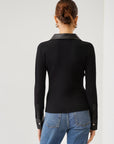 Isabella Contrast Faux Leather Button-Up Top