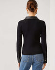 Isabella Contrast Faux Leather Button-Up Top