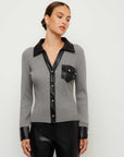 Isabella Contrast Faux Leather Button-Up Top