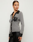 Isabella Contrast Faux Leather Button-Up Top