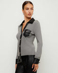 Isabella Contrast Faux Leather Button-Up Top