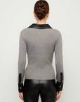 Isabella Contrast Faux Leather Button-Up Top