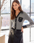Isabella Contrast Faux Leather Button-Up Top