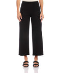 Black wide-leg cropped pants with elastic waistband and relaxed fit for women