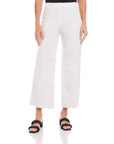 White wide-leg cropped pants with elastic waistband and relaxed fit for women