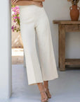 Wide-leg cropped pants in viscose blend with elastic waistband and relaxed silhouette