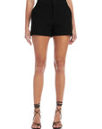 Women's black modern shorts with front slant pockets and zip fly closure in double stretch twill fabric