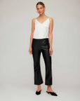 Sigourney Pintuck Pants faux leather wide-leg cropped pants with pintuck seam and elastic waistband
