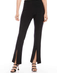 Black Harlow Bootcut Pants with front slits and minimalist tailored fit
