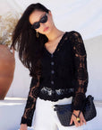 Nelly Crochet Soft Jacket lightweight cotton crochet with V-neck and front buttons