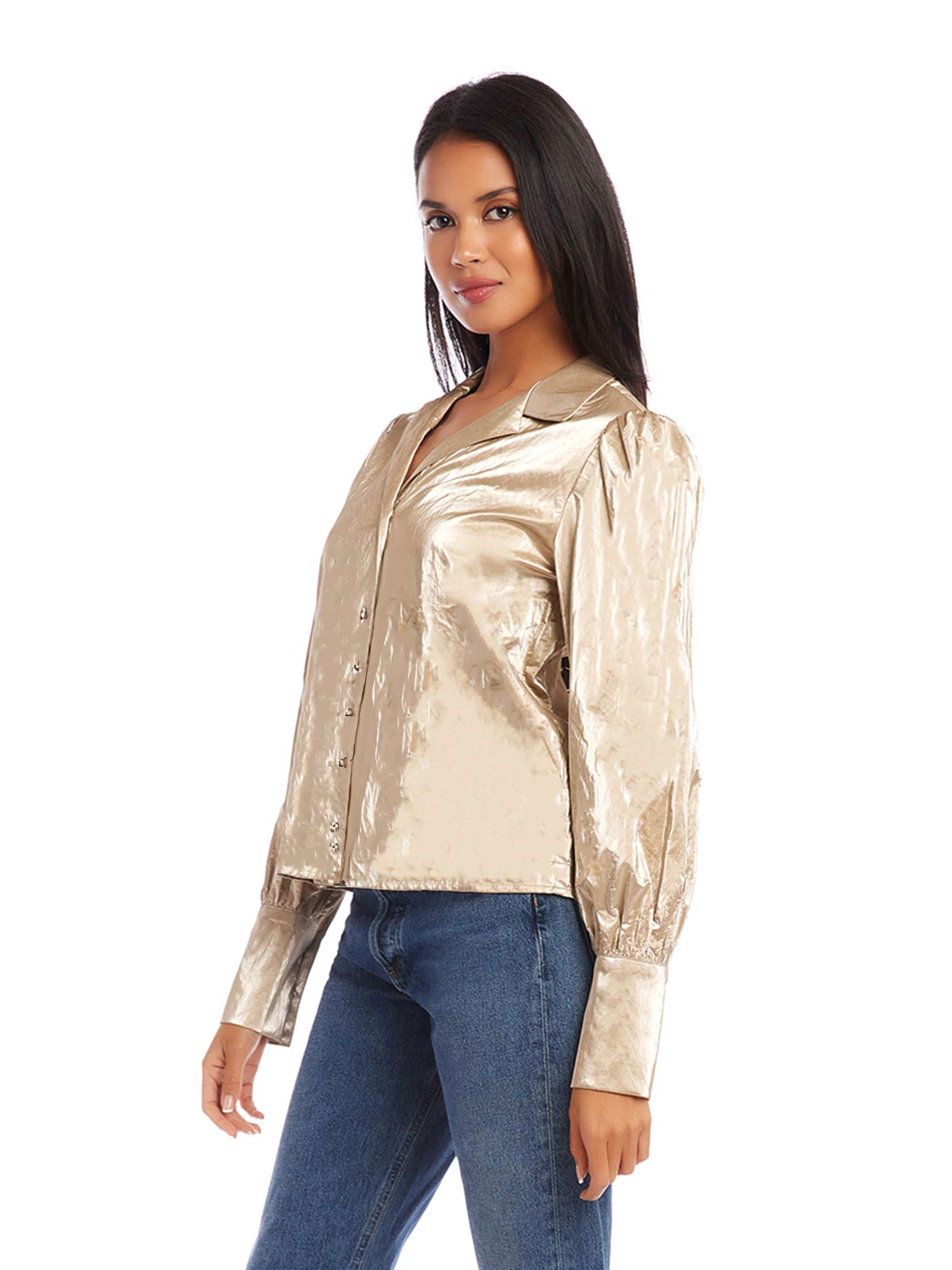 Fifteen Twenty Women's Long Sleeve Button Up Shirt In Gold Dust 4F19046 | Size: S Fifteen Twenty Women's Long Sleeve Button Up Shirt In Gold Dust 4F19046 | Size: S