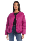 Modern Quilted Jacket in nylon with V-neck and patch pockets, stylish and warm outerwear