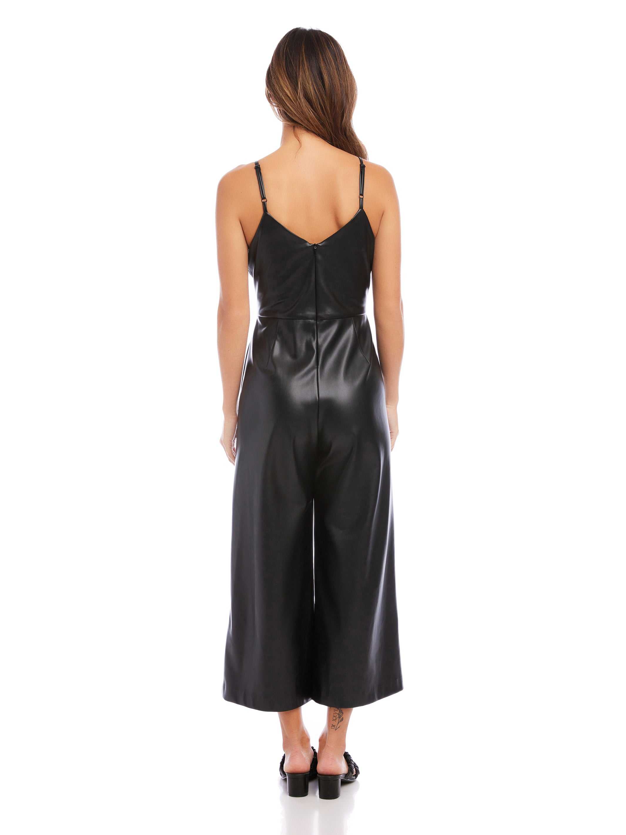 Faux Leather Cropped Jumpsuit
