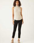 Slim fit sleeveless turtleneck rib-knit top perfect for layering or wearing alone