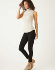 Slim fit sleeveless turtleneck in beige brushed rib-knit fabric