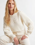 Brylee Crochet Flower detail sweater with raised floral appliqués and chunky knit