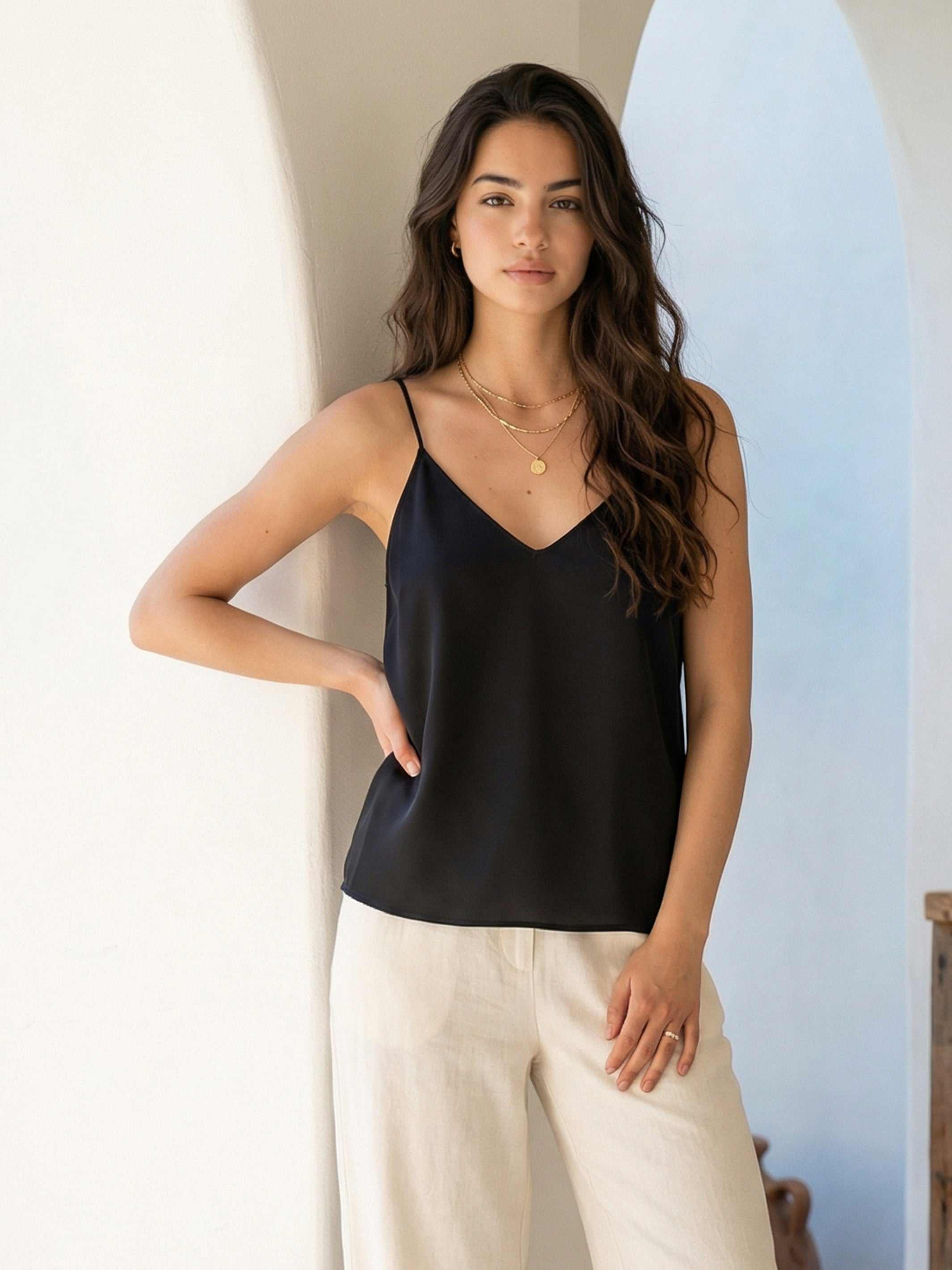 Carys Silk Cami luxurious silk V-neck cami with adjustable straps and relaxed fit
