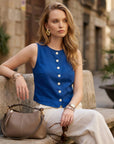 Elis Sleeveless Button-Up Top