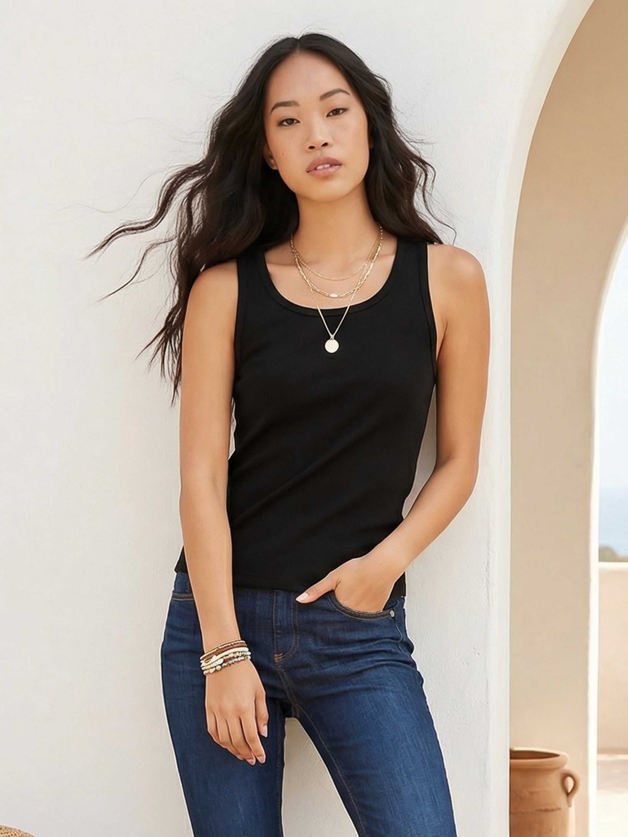 Everyday Rib Tank sleeveless scoop neck bamboo rib knit top in white