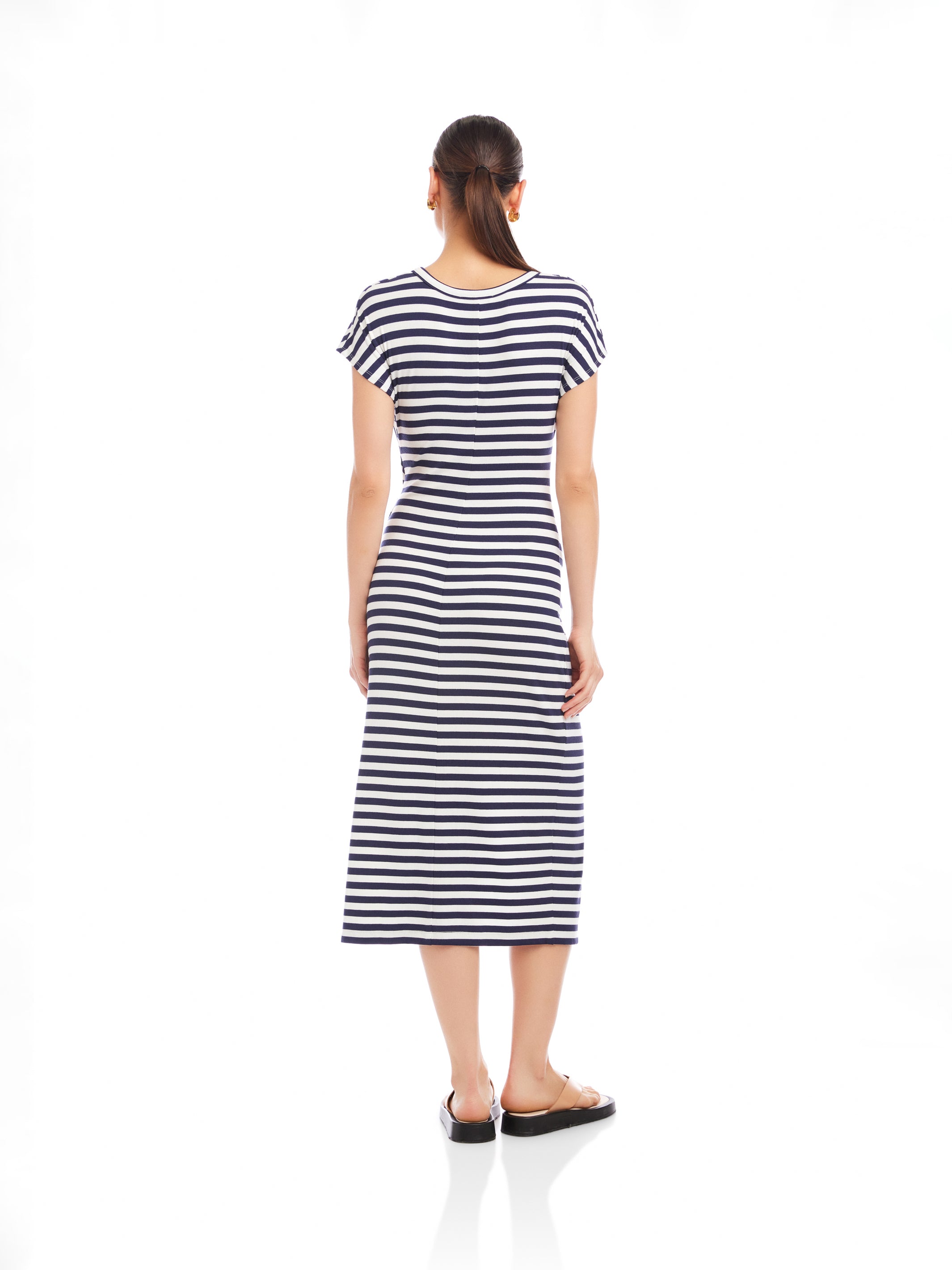 navy and white striped dress Marisa Side-Knot Midi Dress Navy/White