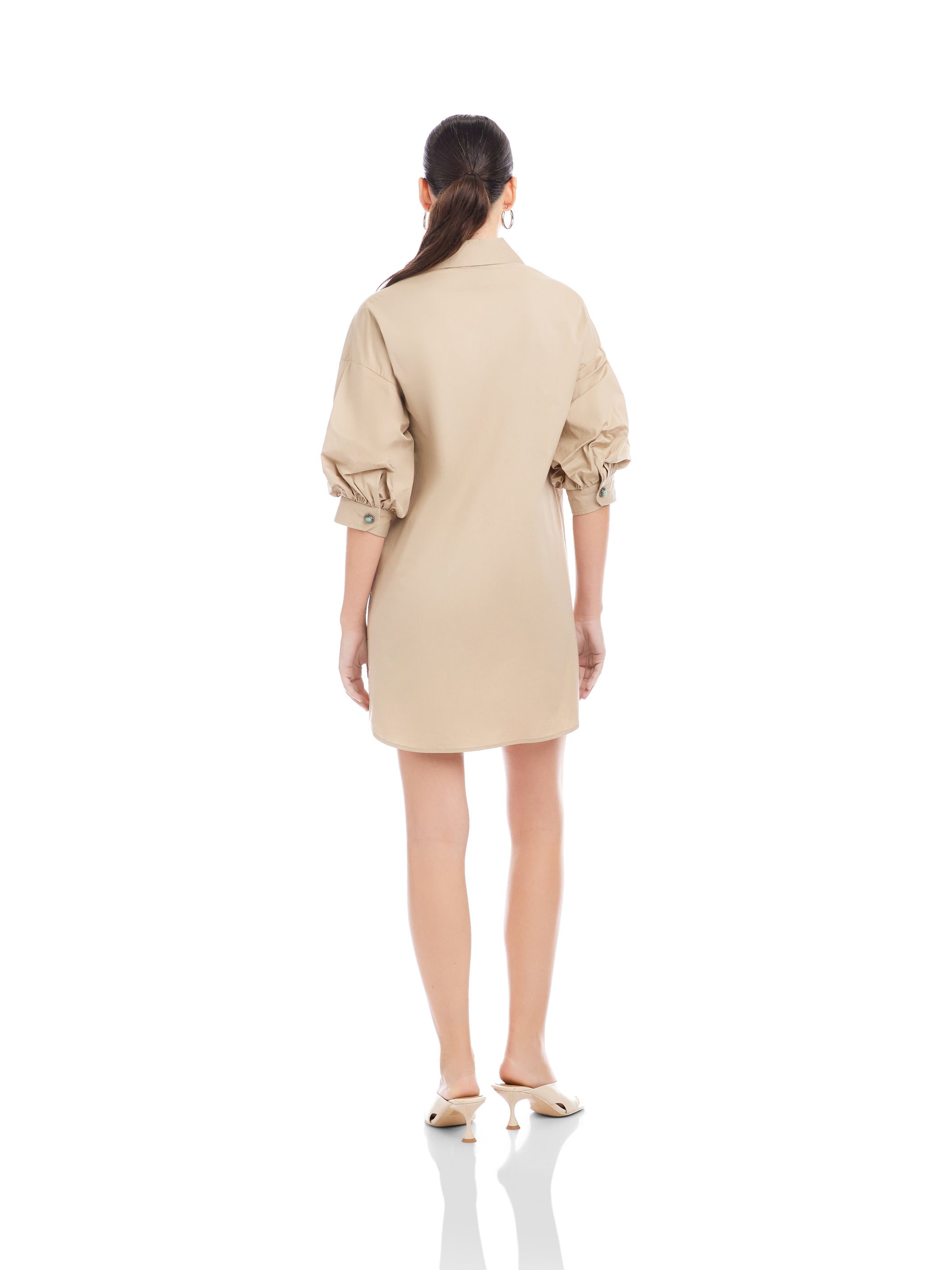 tan shirt dress long sleeve Fifteen Twenty Phoebe Lantern Sleeve Shirtdress - Stone