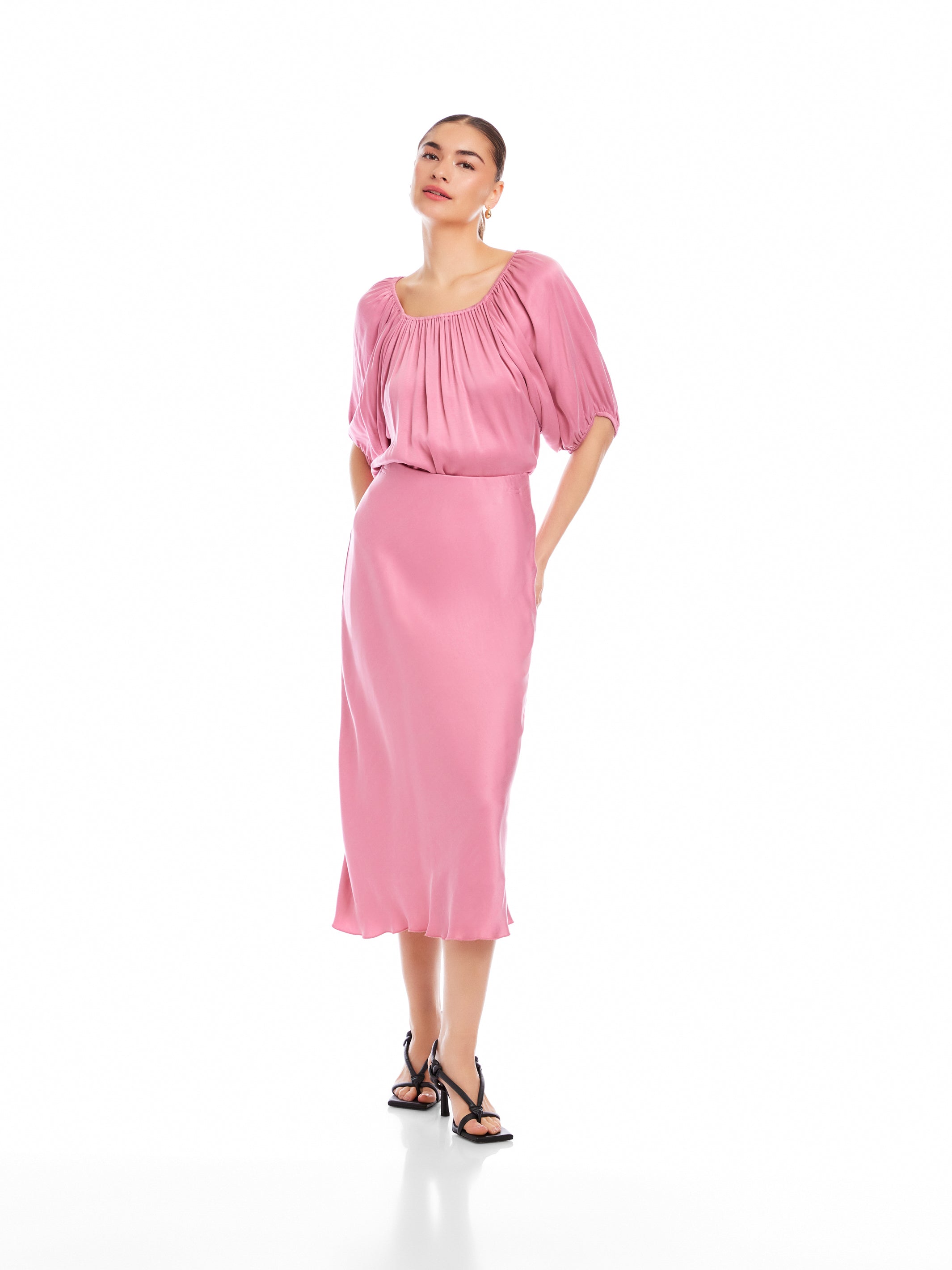 eva satin midi dress Fifteen Twenty Women's Eva Bias Ankle Skirt In Peony 1F50012